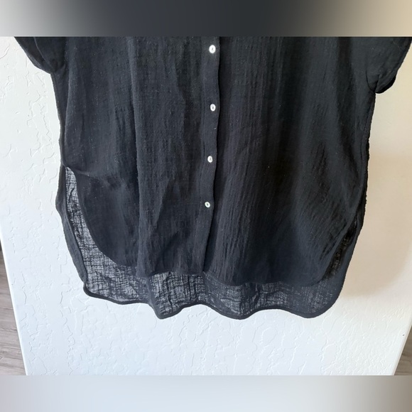 Nanette Lepore|Black Casual Button-Up Top in short sleeve,gauze beachy style•••L - Picture 4 of 13